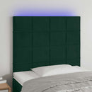 sengegavl med LED-lys 80x5x118/128 cm fløjl mørkegrøn