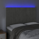 sengegavl med LED-lys 144x5x118/128 cm fløjl lysegrå