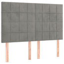 sengegavl med LED-lys 144x5x118/128 cm fløjl lysegrå