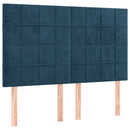 sengegavl med LED-lys 144x5x118/128 cm fløjl mørkeblå