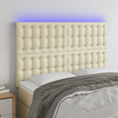 sengegavl med LED-lys 144x5x118/128 cm kunstlæder cremefarvet
