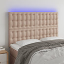 sengegavl med LED-lys 144x5x118/128 cm kunstlæder cappuccino