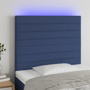 sengegavl med LED-lys 100x5x118/128 cm stof blå