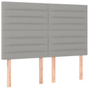 sengegavl med LED-lys 144x5x118/128 cm stof lysegrå