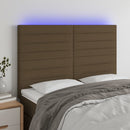 sengegavl med LED-lys 144x5x118/128 cm stof mørkebrun