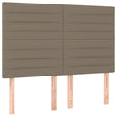 sengegavl med LED-lys 144x5x118/128 cm stof gråbrun