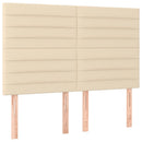 sengegavl med LED-lys 144x5x118/128 cm stof cremefarvet