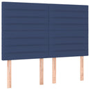 sengegavl med LED-lys 144x5x118/128 cm stof blå