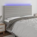 sengegavl med LED-lys 180x5x118/128 cm stof lysegrå