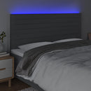 sengegavl med LED-lys 180x5x118/128 cm stof mørkegrå