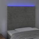 sengegavl med LED-lys 90x5x118/128 cm fløjl lysegrå