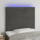 sengegavl med LED-lys 90x5x118/128 cm fløjl mørkegrå