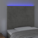 sengegavl med LED-lys 100x5x118/128 cm fløjl lysegrå