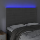 sengegavl med LED-lys 144x5x118/128 cm fløjl mørkegrå