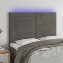 sengegavl med LED-lys 144x5x118/128 cm fløjl mørkegrå