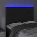 sengegavl med LED-lys 144x5x118/128 cm fløjl sort