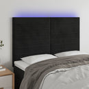 sengegavl med LED-lys 144x5x118/128 cm fløjl sort