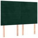sengegavl med LED-lys 144x5x118/128 cm fløjl mørkegrøn