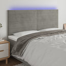 sengegavl med LED-lys 180x5x118/128 cm fløjl lysegrå