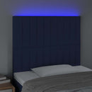 sengegavl med LED-lys 100x5x118/128 cm stof blå
