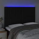 sengegavl med LED-lys 144x5x118/128 cm stof sort