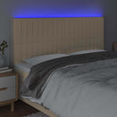 sengegavl med LED-lys 160x5x118/128 cm stof cremefarvet