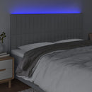 sengegavl med LED-lys 200x5x118/128 cm stof lysegrå