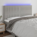 sengegavl med LED-lys 200x5x118/128 cm stof lysegrå