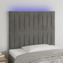 sengegavl med LED-lys 80x5x118/128 cm fløjl lysegrå