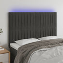 sengegavl med LED-lys 144x5x118/128 cm fløjl mørkegrå