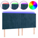 sengegavl med LED-lys 160x5x118/128 cm fløjl mørkeblå
