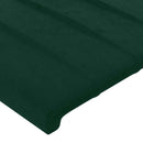sengegavl med LED-lys 180x5x118/128 cm fløjl mørkegrøn