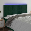 sengegavl med LED-lys 180x5x118/128 cm fløjl mørkegrøn