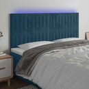 sengegavl med LED-lys 180x5x118/128 cm fløjl mørkeblå