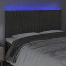 sengegavl med LED-lys 200x5x118/128 cm fløjl mørkegrå
