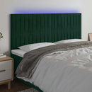 sengegavl med LED-lys 200x5x118/128 cm fløjl mørkegrøn