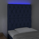 sengegavl med LED-lys 80x7x118/128 cm stof blå