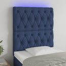 sengegavl med LED-lys 80x7x118/128 cm stof blå