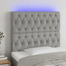 sengegavl med LED-lys 90x7x118/128 cm stof lysegrå