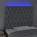sengegavl med LED-lys 100x7x118/128 cm stof lysegrå