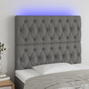sengegavl med LED-lys 100x7x118/128 cm stof mørkegrå