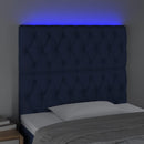 sengegavl med LED-lys 100x7x118/128 cm stof blå