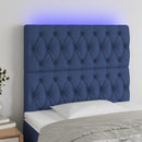 sengegavl med LED-lys 100x7x118/128 cm stof blå