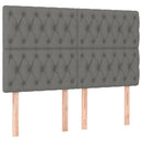 sengegavl med LED-lys 144x7x118/128 cm stof mørkegrå