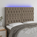 sengegavl med LED-lys 144x7x118/128 cm stof gråbrun
