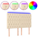 sengegavl med LED-lys 144x7x118/128 cm stof cremefarvet
