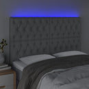 sengegavl med LED-lys 160x7x118/128 cm stof lysegrå