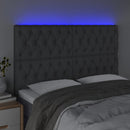 sengegavl med LED-lys 160x7x118/128 cm stof mørkegrå