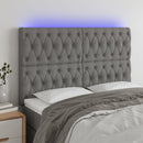 sengegavl med LED-lys 160x7x118/128 cm stof mørkegrå