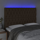 sengegavl med LED-lys 160x7x118/128 cm stof mørkebrun